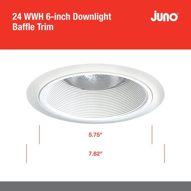 Juno 6-Inch Round Tapered Baffle Recessed Lighting Trim, Glare-Reducing Snap-in Trim for Can Lights, Fits IC2, TC2 and TC2R Housings, White Finish - Image 3